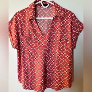 Adrienne Vittadini Geometric Salmon Colour Women's Top Short Sleeve size Large